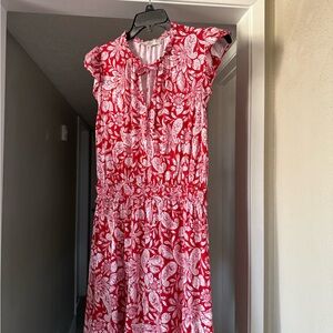Floral Red and White Dress